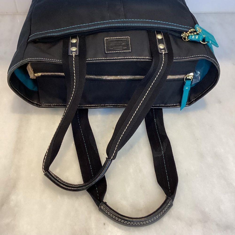 Coach Bag Purse Handbag Black Sateen Hampton Shopper Weekend Tote Pocketbook - Picture 10 of 14